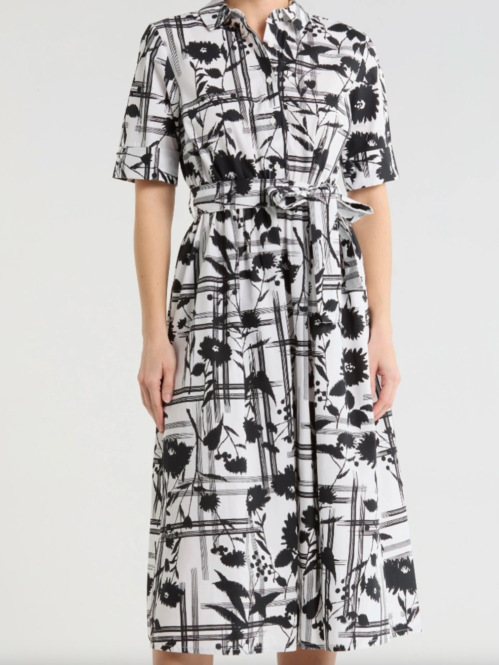 DKNY Collared Tie Waist Shirtdress graphic floral pattern size 4